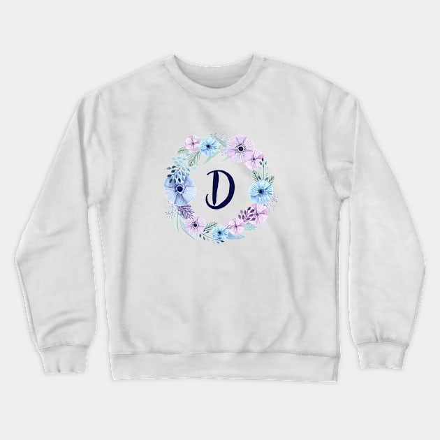 Floral Monogram D Icy Winter Blossoms Crewneck Sweatshirt by floralmonogram